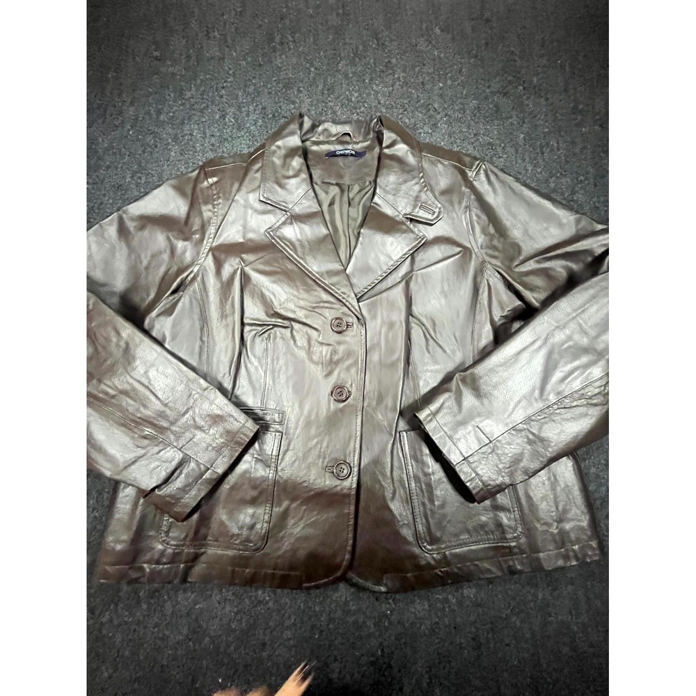 Vintage Chadwicks Blazer Jacket Womens XL Brown Lined Leather Single Breasted